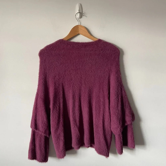 Mango  Soft Furry Knit Double Sleeve Sweater Pink Purple Size XS/Small - Picture 4 of 5